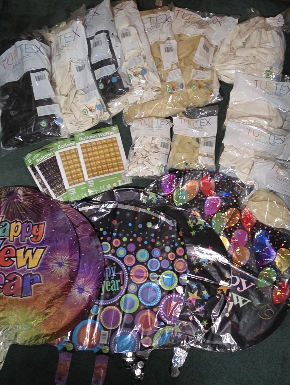Tultex Cream and Gold Latex Balloons with Colorful New Year Foil Designs